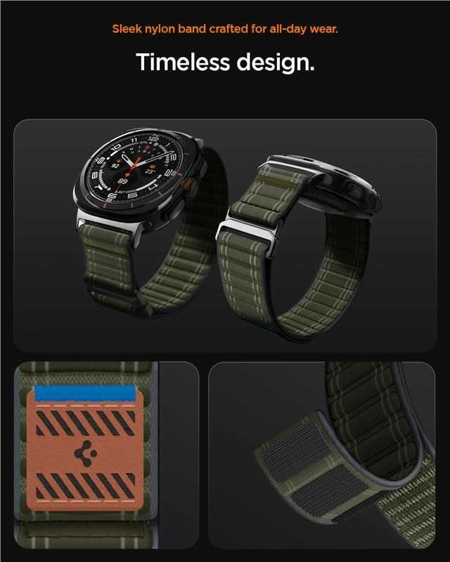 „Spigen Fabric Band“ (su lipduku), žalias - „Samsung Galaxy Watch Ultra 47mm“