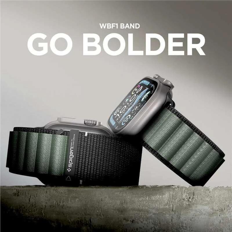 Apyrankė Spigen WBF1 Strap for Apple Watch 44 / 45 / 46 / 49 mm – juodos spalvos and žalios spalvos