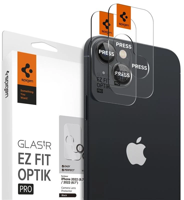Spigen OPTIK.TR „EZ Fit” Kameros apsauga 2-pack Apple iPhone 14/14 Plus juodos spalvos