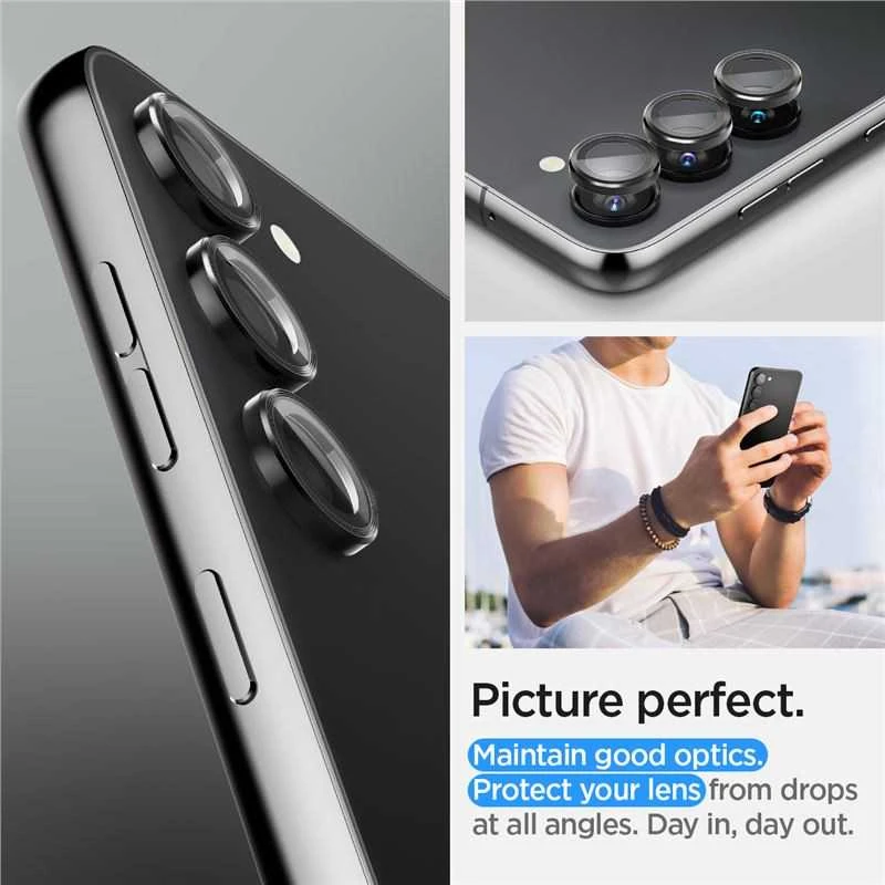 „Spigen Optik Pro GLAS.TR EZ Fit“ fotoaparato apsauginis stikliukas, 2 vnt., skirtas „Samsung Galaxy S23 / 23+“ (juodas)