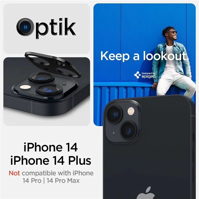 Spigen Glass Optik 2 vnt., juodos spalvos - iPhone 14/iPhone 14 Plus
