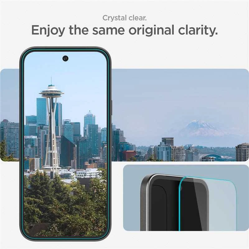„Spigen Glas.TR Ez Fit“ grūdinto stiklo 2 vnt. pakuotė, skirta „Google Pixel 9A“ – skaidrus
