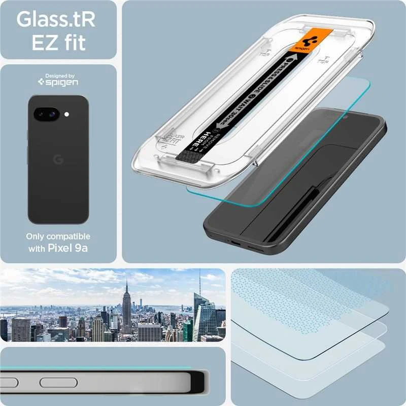 „Spigen Glas.TR Ez Fit“ grūdinto stiklo 2 vnt. pakuotė, skirta „Google Pixel 9A“ – skaidrus