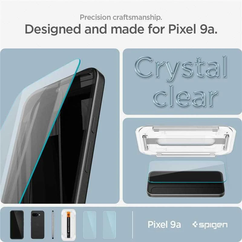 „Spigen Glas.TR Ez Fit“ grūdinto stiklo 2 vnt. pakuotė, skirta „Google Pixel 9A“ – skaidrus
