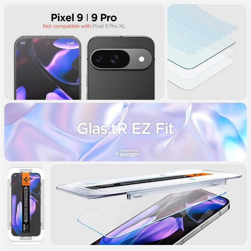 Apsauginis stiklas Google Pixel 9 / 9 Pro Spigen Glas.tr „EZ Fit” 2 vnt. Clear