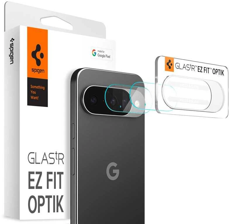 „Spigen Optik Glas.tR“ kameros apsauginiai dėklai, 2 vnt. pakuotėje, skirti „Google Pixel 10“ telefonui, skaidrūs.