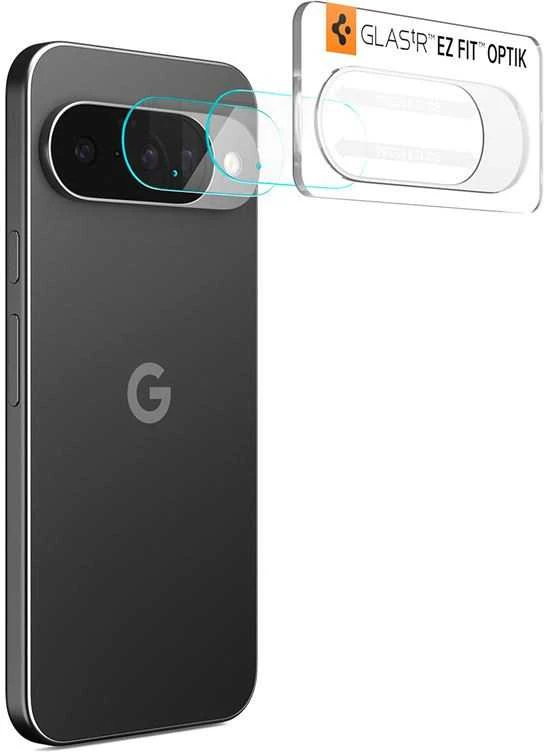 „Spigen Optik Glas.tR“ kameros apsauginiai dėklai, 2 vnt. pakuotėje, skirti „Google Pixel 10“ telefonui, skaidrūs.