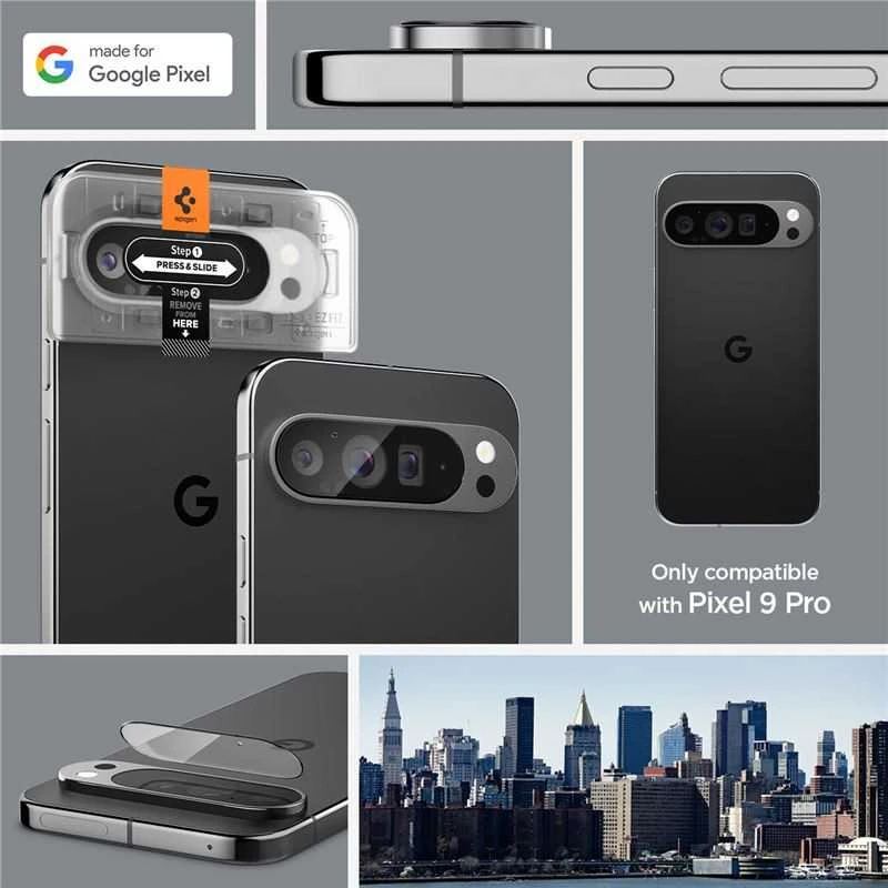 Kameros apsauga Google Pixel 9 Pro Spigen Optik. TR ”EZ FIT” kameros apsauga 2-pack Crystal Clear