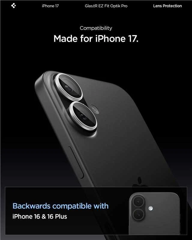 Spigen Optik Pro GLAS.TR ”EZ FIT” Camera Cover 2-pack for iPhone 16 / 16 Plus / 17 - Sidabrinis