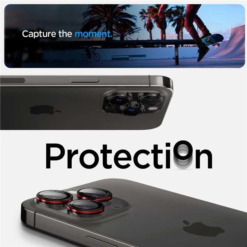 Apsauginis stiklas kamerai Apple iPhone 14 Pro / 14 Pro Max / 15 Pro / 15 Pro Max / 16 Pro / 16 Pro Max / 17 Pro / 17 Pro Max Spigen Optik Pro L-Series Glas.tr „EZ FIT” kameros apsauga 2 vnt. juodas