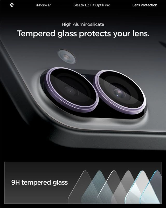 Spigen Glass tR EZ Fit Optik Pro 2 Pack, violetinė - iPhone 17