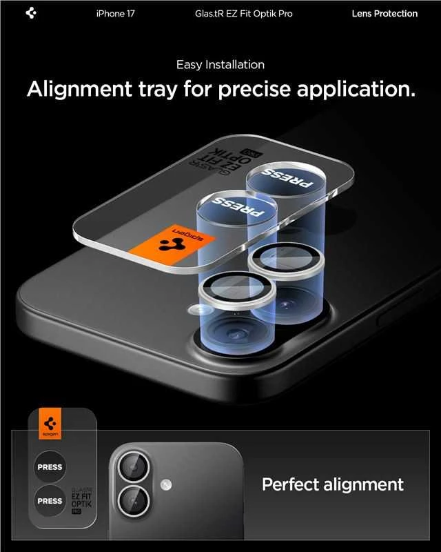 Spigen Optik Pro GLAS.TR ”EZ FIT” Camera Cover 2-pack for iPhone 16 / 16 Plus / 17 - Sidabrinis