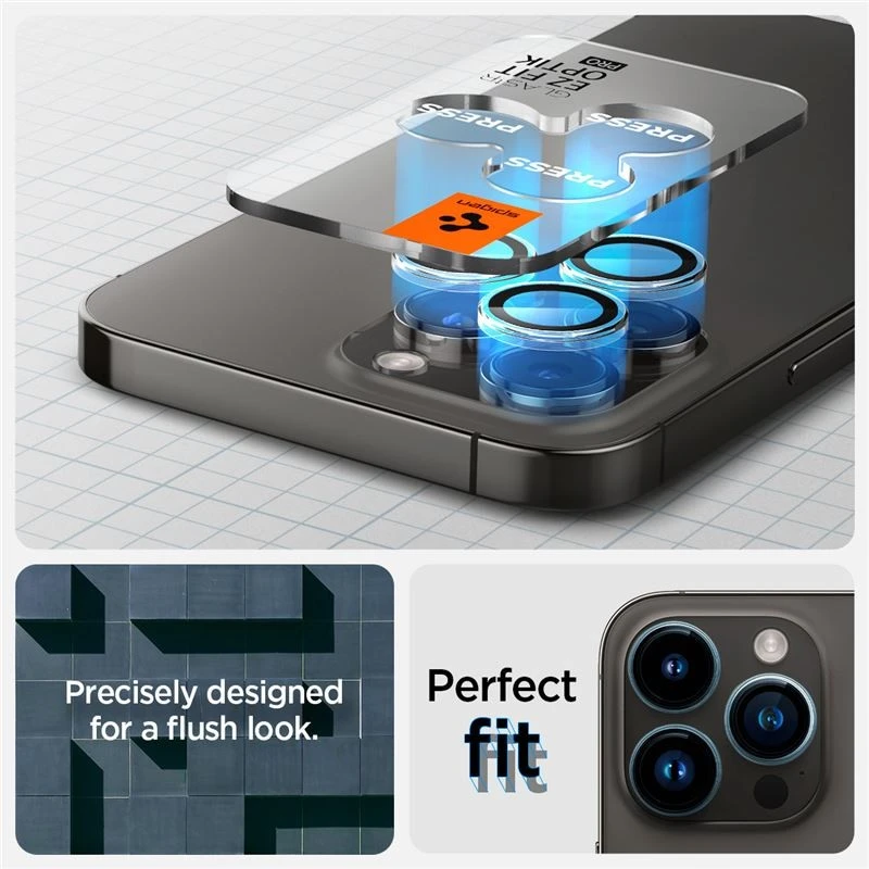 Spigen KAMEROS OPTIK.TR "EZ FIT" KAMEROS KAMEROS APSAUGOS 2 PAKUOTĖS IPHONE 14 PRO / PRO MAX / 15 PRO / PRO MAX CRYSTAL CLEAR