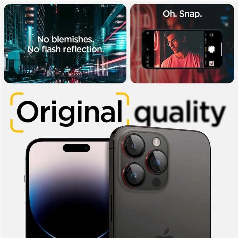 Apsauginis stiklas kamerai Apple iPhone 14 Pro / 14 Pro Max / 15 Pro / 15 Pro Max / 16 Pro / 16 Pro Max / 17 Pro / 17 Pro Max Spigen Optik Pro L-Series Glas.tr „EZ FIT” kameros apsauga 2 vnt. juodas