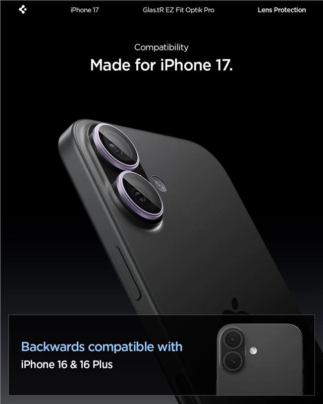 Spigen Glass tR EZ Fit Optik Pro 2 Pack, violetinė - iPhone 17
