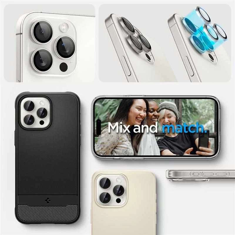 „Spigen Glass tR EZ Fit Optik Pro“ 2 vnt., titano spalvos, baltas - iPhone 16/15 Pro/16/15 Pro Max