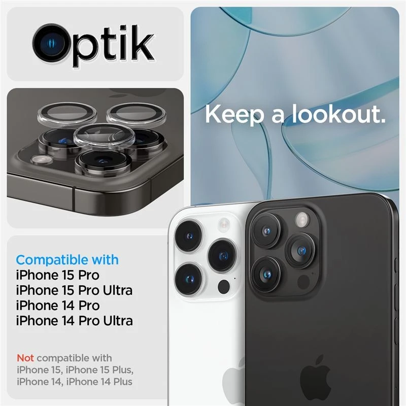 Spigen KAMEROS OPTIK.TR "EZ FIT" KAMEROS KAMEROS APSAUGOS 2 PAKUOTĖS IPHONE 14 PRO / PRO MAX / 15 PRO / PRO MAX CRYSTAL CLEAR
