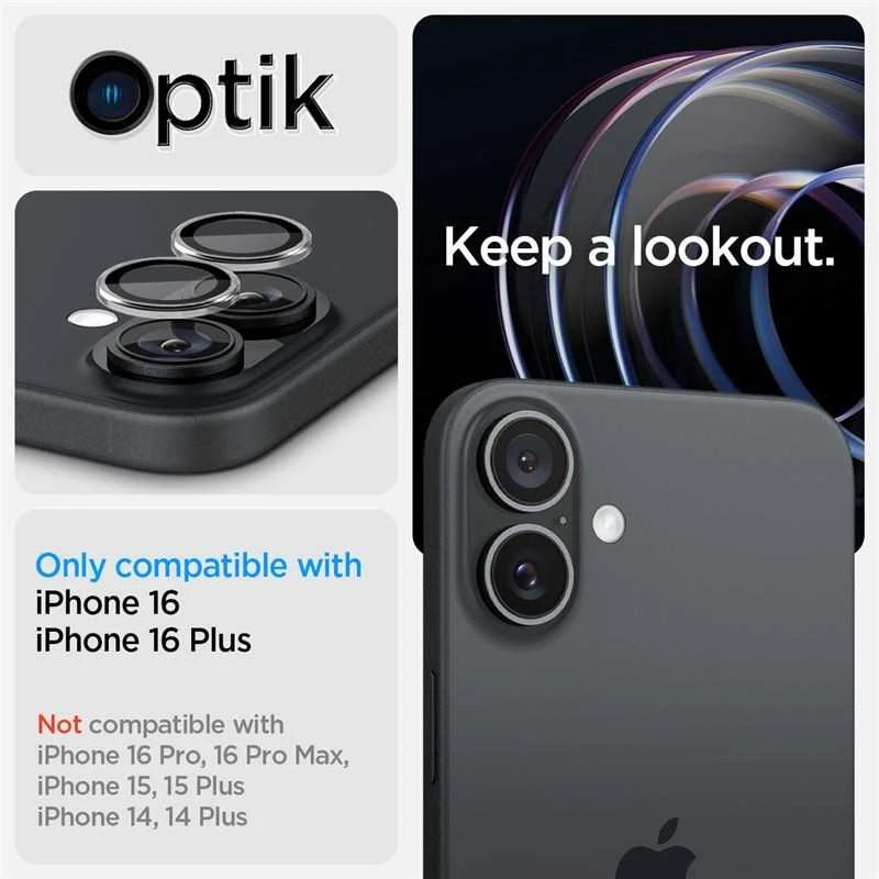 Spigen Glas.tR EZ Fit Optik Pro apsauginis stiklas skirtas Apple iPhone 16 / 16 Plus / 17 camera (2 vnt.)