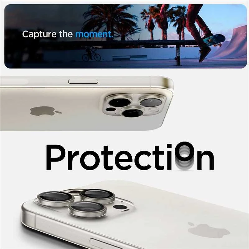 „Spigen Glass tR EZ Fit Optik Pro“ 2 vnt., titano spalvos, baltas - iPhone 16/15 Pro/16/15 Pro Max