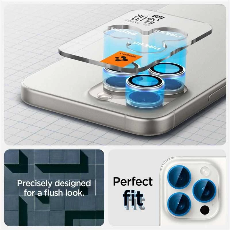 „Spigen Glass tR EZ Fit Optik Pro“ 2 vnt., titano spalvos, baltas - iPhone 16/15 Pro/16/15 Pro Max