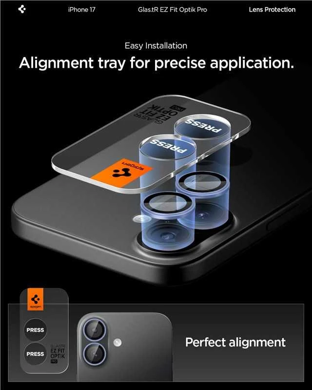 „Spigen Optik Pro GLAS.TR EZ FIT“ kameros dėklai, 2 vnt. pakuotė, skirti „iPhone 16 / 16 Plus / 17“ - Mėlyna