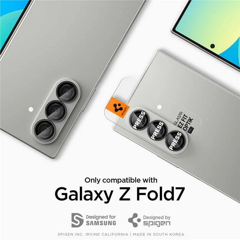Juoda kameros apsauga Samsung Galaxy Fold 7 telefonui „Spigen Optik Pro HD GLAS.TR ”EZ FIT” 2 vnt.”