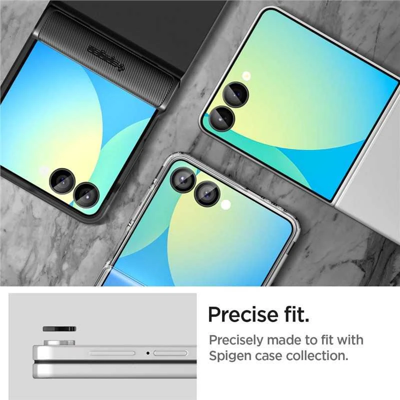 „Spigen Optik Pro HD Glas.TR“ „EZ FIT“ kameros apsauginiai dėklai, 2 vnt. pakuotėje, „Galaxy Z Flip 7“, juodi