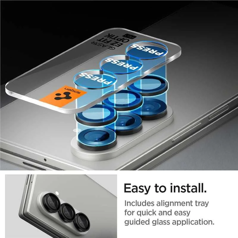 Juoda kameros apsauga Samsung Galaxy Fold 7 telefonui „Spigen Optik Pro HD GLAS.TR ”EZ FIT” 2 vnt.”