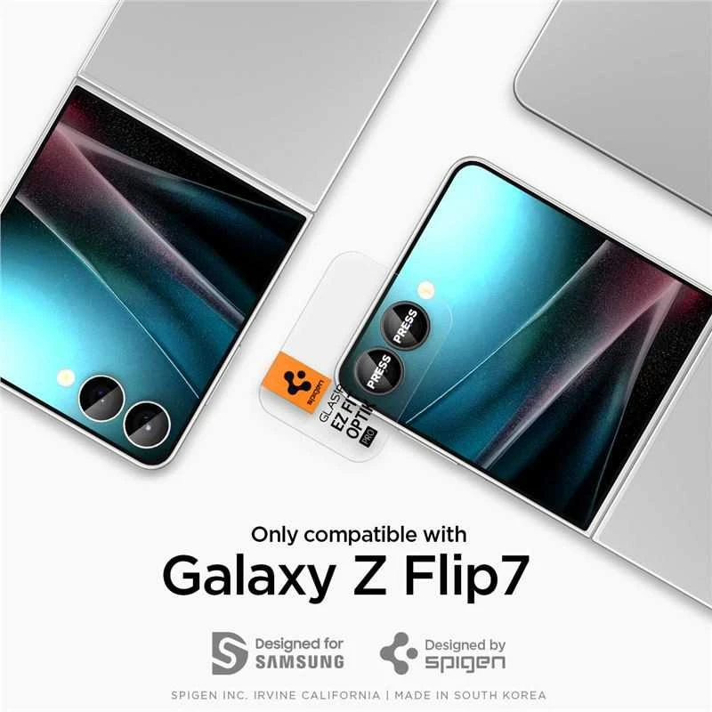 „Spigen Optik Pro HD Glas.TR“ „EZ FIT“ kameros apsauginiai dėklai, 2 vnt. pakuotėje, „Galaxy Z Flip 7“, juodi