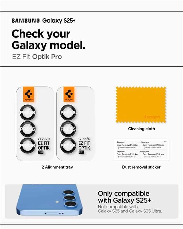 Spigen Optik Pro GLAS.TR EZ FIT 2-pack Camera Cover for Samsung Galaxy S25+ – juodos spalvos