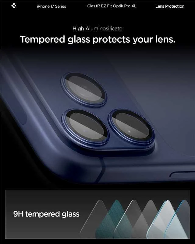 Spigen Optik Pro XL Camera Lens Glass for iPhone 17 Pro - Navy Mėlyna