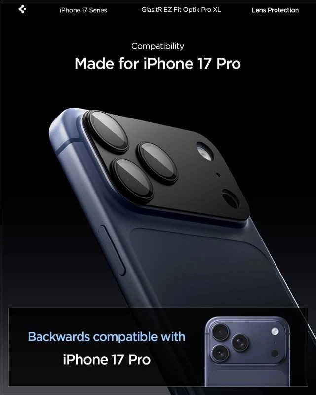 Spigen Glass tR EZ Fit Optik Pro XL 1 Pack, juodas - iPhone 17 Pro