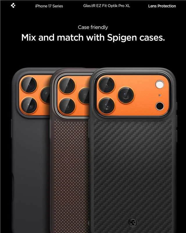 Spigen Optik Pro XL Camera Lens Glass for iPhone 17 Pro Max - Oranžinis