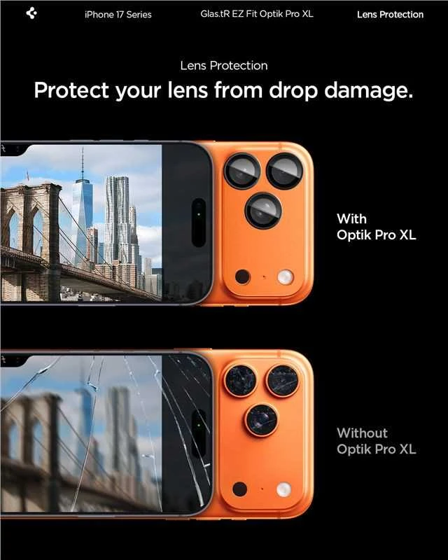 Spigen Optik Pro XL Camera Lens Glass for iPhone 17 Pro Max - Oranžinis