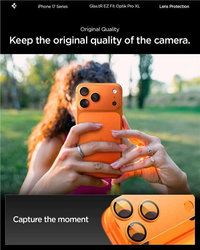 Spigen Optik Pro XL Camera Lens Glass for iPhone 17 Pro - Oranžinis