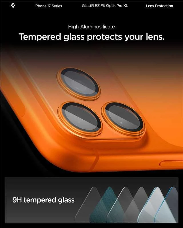 Spigen Optik Pro XL Camera Lens Glass for iPhone 17 Pro Max - Oranžinis