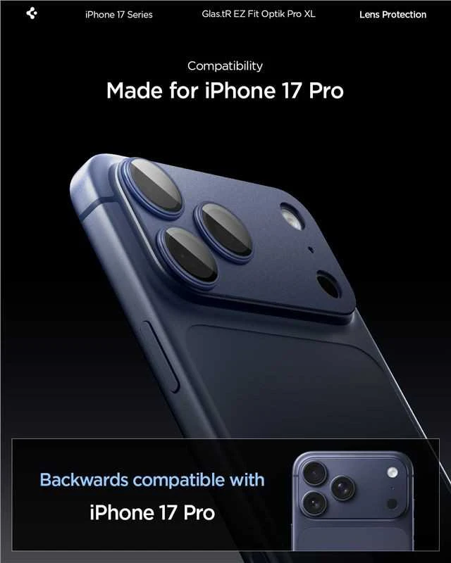 Spigen Optik Pro XL Camera Lens Glass for iPhone 17 Pro - Navy Mėlyna