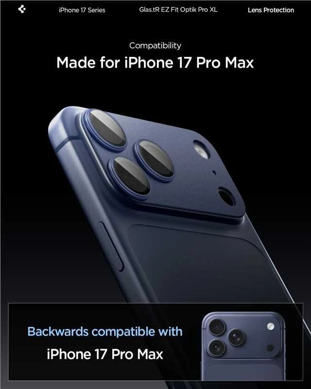 Spigen Optik Pro XL Camera Lens Glass for iPhone 17 Pro Max - Navy Mėlyna