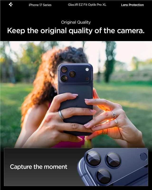 Spigen Optik Pro XL Camera Lens Glass for iPhone 17 Pro Max - Navy Mėlyna