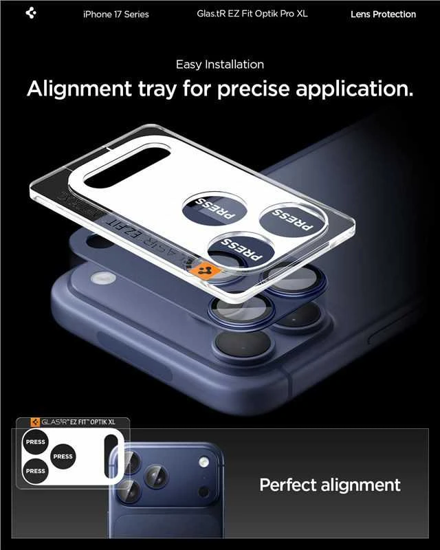 Spigen Optik Pro XL Camera Lens Glass for iPhone 17 Pro Max - Navy Mėlyna