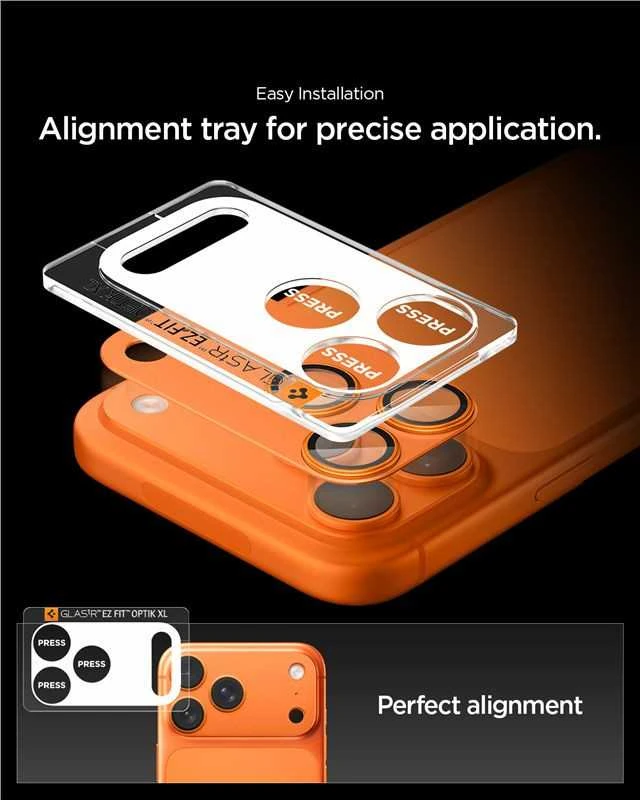 Spigen Optik Pro XL Camera Lens Glass for iPhone 17 Pro Max - Oranžinis