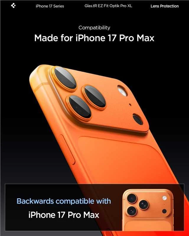 Spigen Optik Pro XL Camera Lens Glass for iPhone 17 Pro Max - Oranžinis