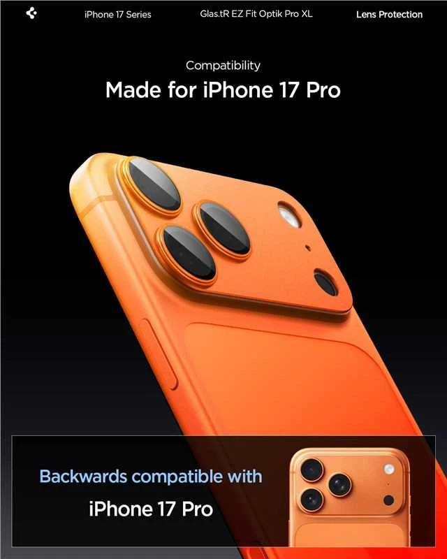 Spigen Optik Pro XL Camera Lens Glass for iPhone 17 Pro - Oranžinis