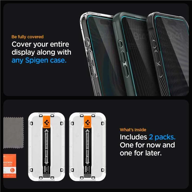 Apsauginis stiklas Spigen Stiklas tR EZ Fit (Privacy) 2-pack, skaidrus - iPhone 15 Pro