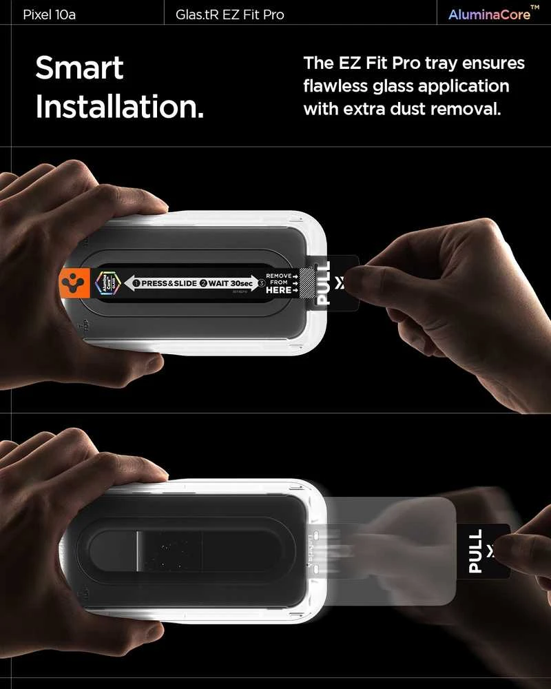 „Spigen Glas.tR EZ Fit Pro 2“ grūdinto stiklo ekrano apsauga, skirta „Google Pixel 10A“.