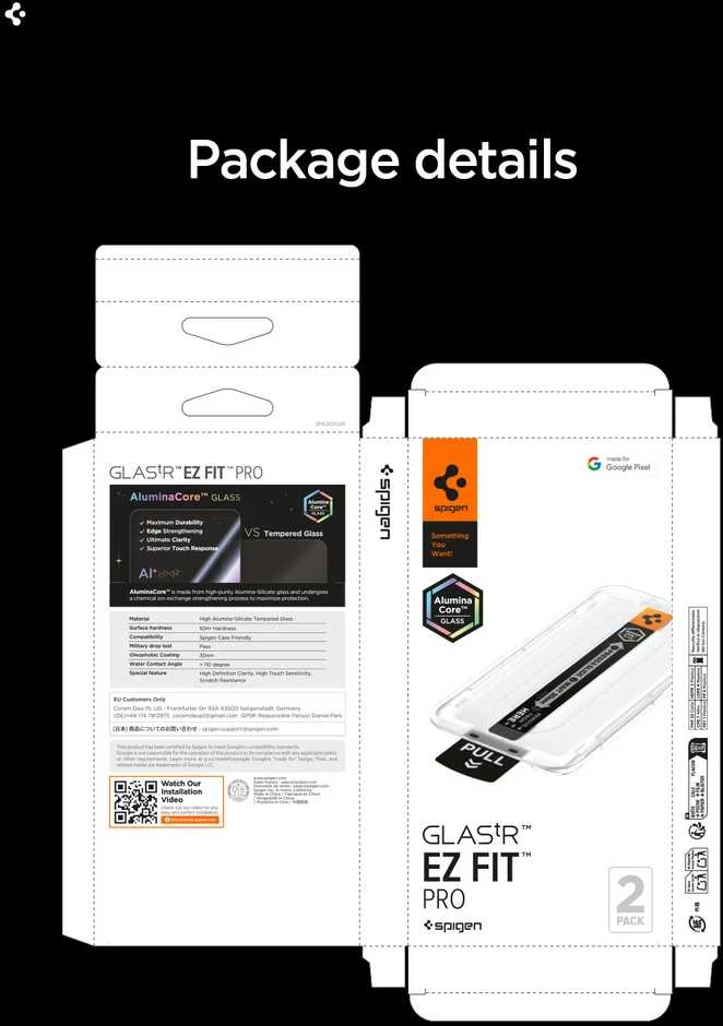„Spigen Glas.tR EZ Fit Pro 2“ grūdinto stiklo ekrano apsauga, skirta „Google Pixel 10A“.