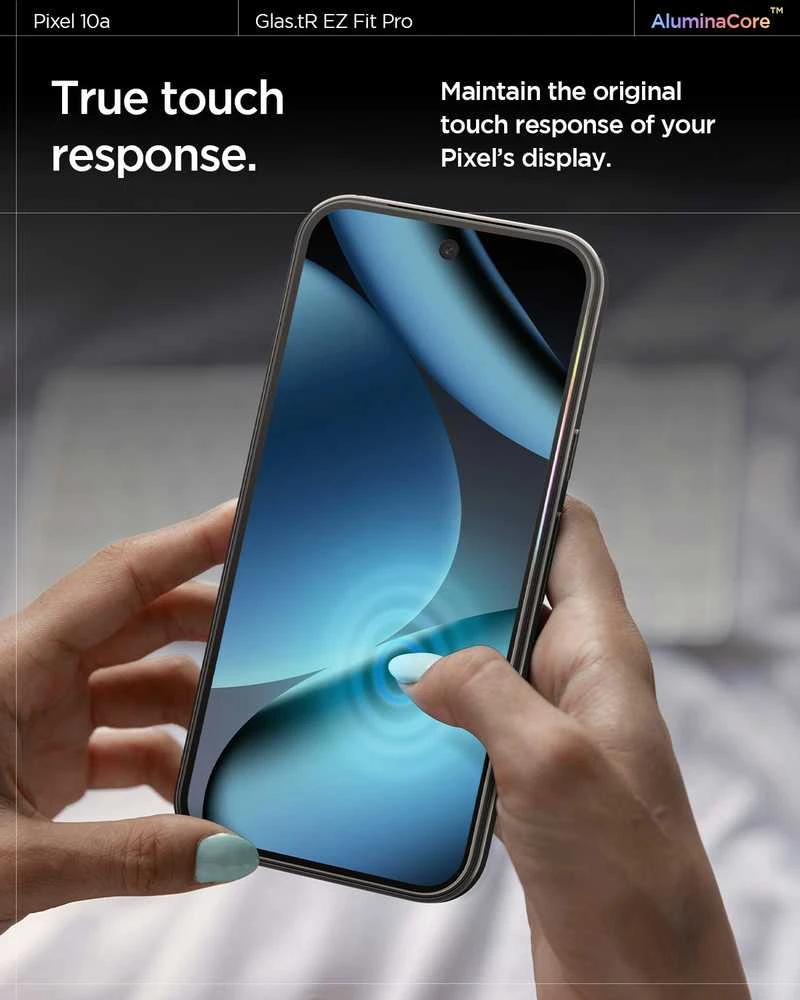 „Spigen Glas.tR EZ Fit Pro 2“ grūdinto stiklo ekrano apsauga, skirta „Google Pixel 10A“.