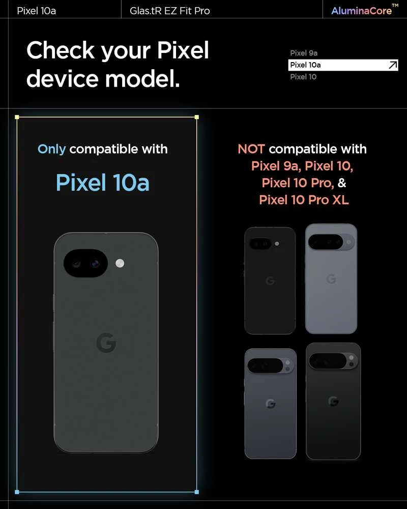 „Spigen Glas.tR EZ Fit Pro 2“ grūdinto stiklo ekrano apsauga, skirta „Google Pixel 10A“.