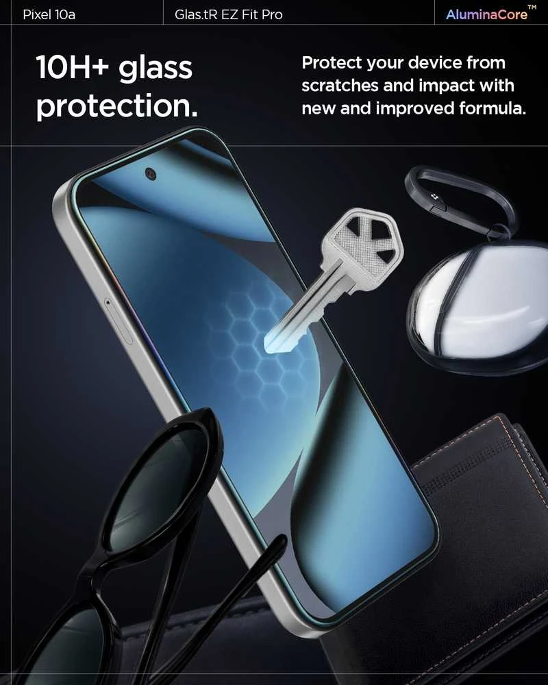 „Spigen Glas.tR EZ Fit Pro 2“ grūdinto stiklo ekrano apsauga, skirta „Google Pixel 10A“.
