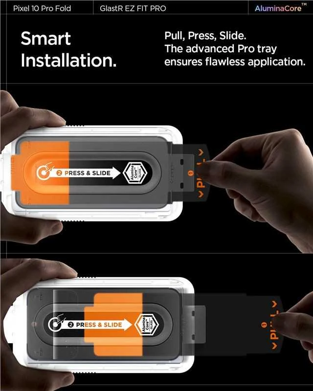 „Spigen Glass tR EZ Fit Pro“ 2 vnt., skaidrūs – „Google Pixel 10 Pro Fold“